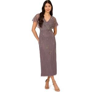 Adrianna Papell Women's Mesh Bead Embellished Dress in Dusty Purple